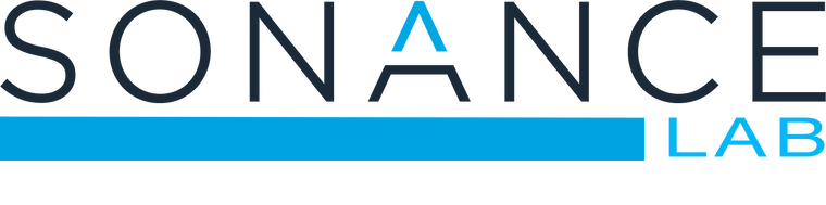 Sonance Lab logo with a blue horizontal bar